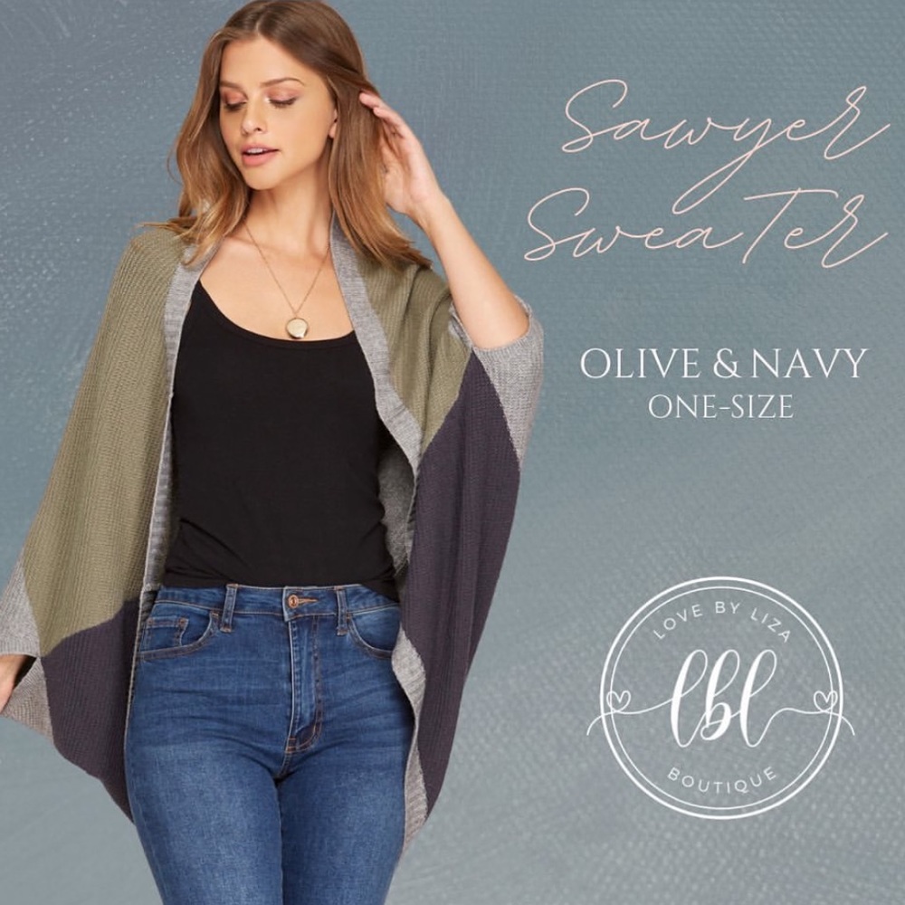 Poncho Cardigan Shawl Navy Olive She+Sky Brand - NWT